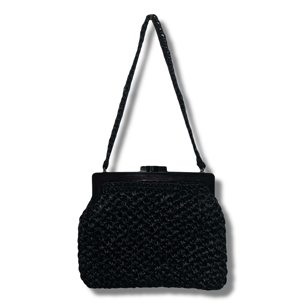 Vintage Black Raffia & Lucite Clasp Bag